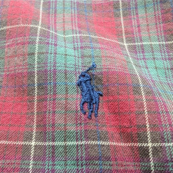 Ralph Lauren Custom Fit Plaid Flannel Shirt Mens Medium Red Green Brushed Cotton - Picture 2 of 5